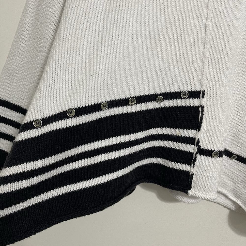 Pure Handknit Cotton Rugby Stripe Sweater White Black Coastal Nautical Preppy - Picture 2 of 10